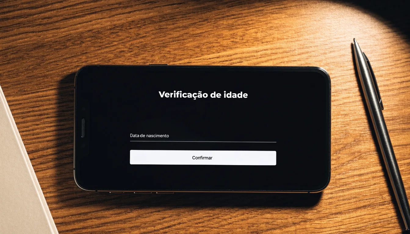 Uma folha de licença em papel com um selo vermelho, pousada numa secretária de madeira ao lado de uma caneta